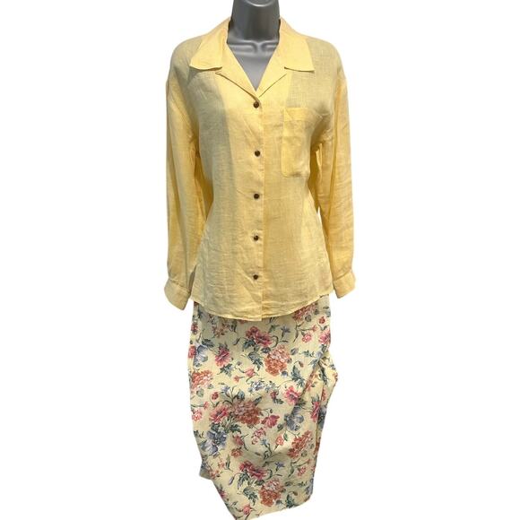 Carroll Reed/Bushwacker USA Vintage Linen Soft Yellow Floral Skirt Blouse Vest-8 - Picture 9 of 16